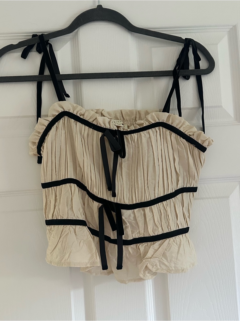 Tie-Front Cream Cami with Black Trim